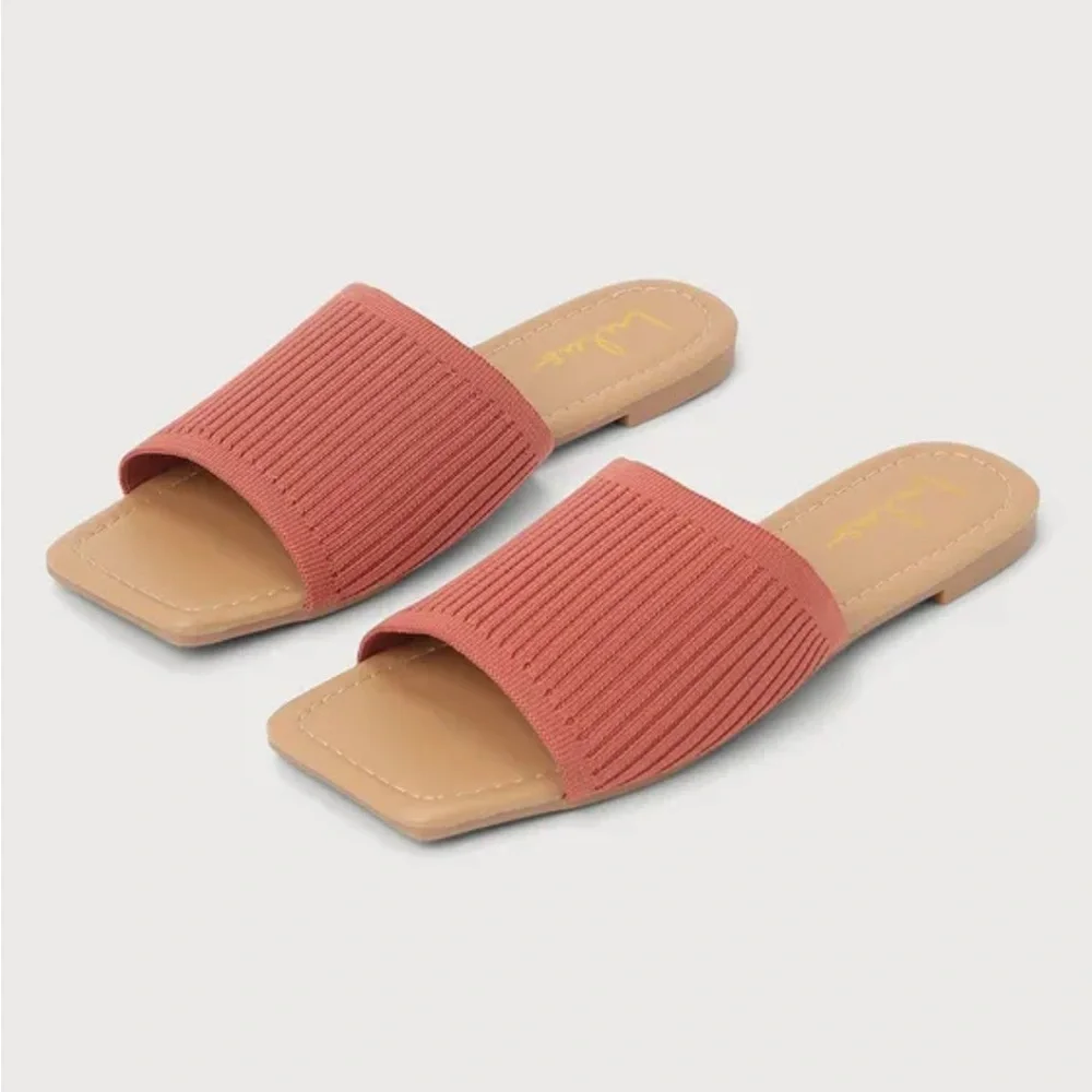 Lulu’s Ribbed Knit Square Toe Slide Sandals Size 11 Woman - Picture 1 of 7